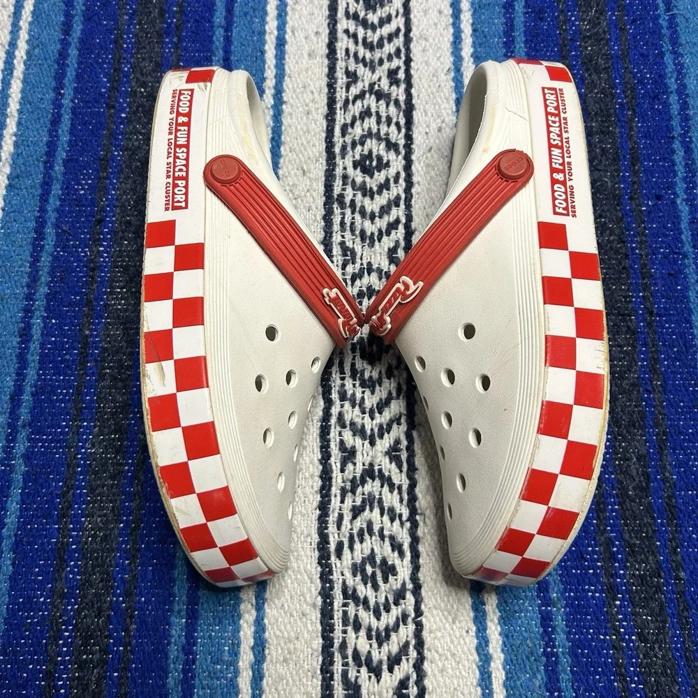 Crocs Disney Toy Story Pizza Planet Clog Shoes Mens 9 Womens 11 Red White Pixar